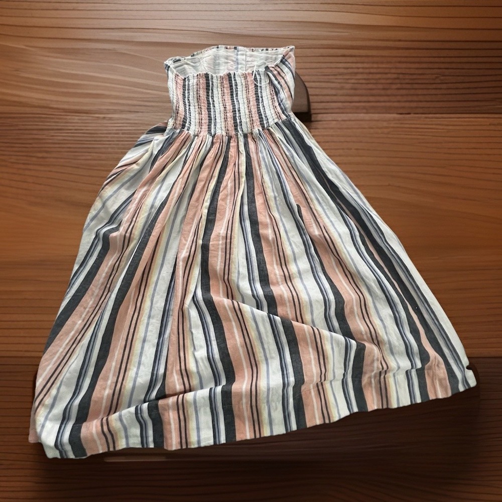 Free People Large Lilah Cotton Multi Striped Pleated Dress Lined Strapless (144) - Picture 13 of 14